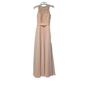 Kennedy Blue Chiffon Formal Maxi Dress Bridesmaid Size 6 Blush Lace Halter Top